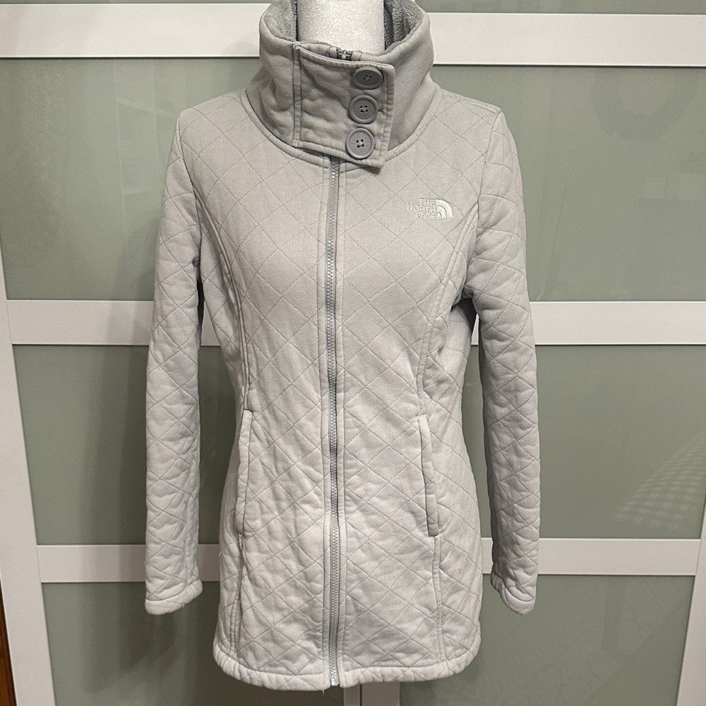 The North Face Women's Quilted Zip-Up Jacket in Light Gray